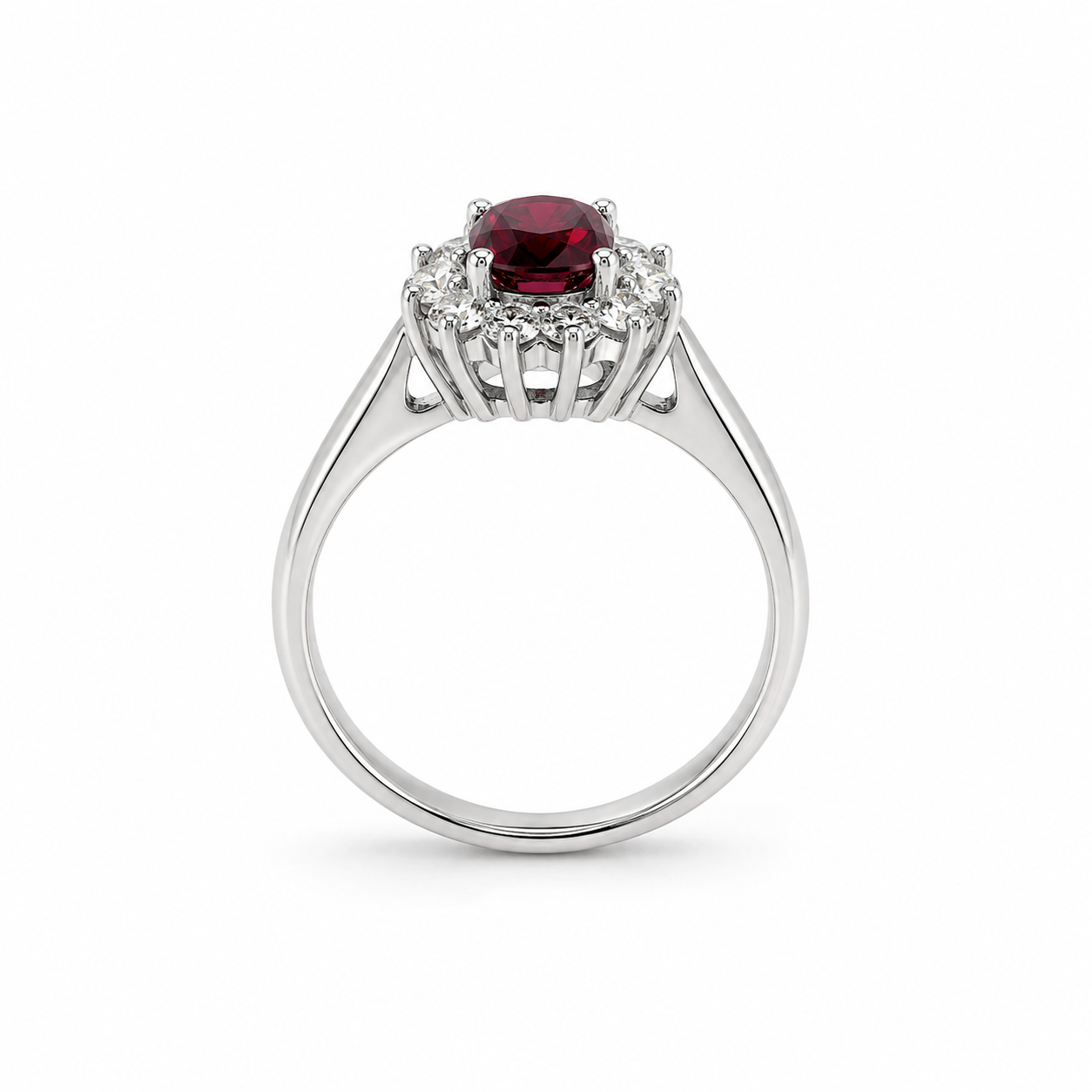 Anello Oro Bianco 9Kt con Zirconi Rosso e Bianchi