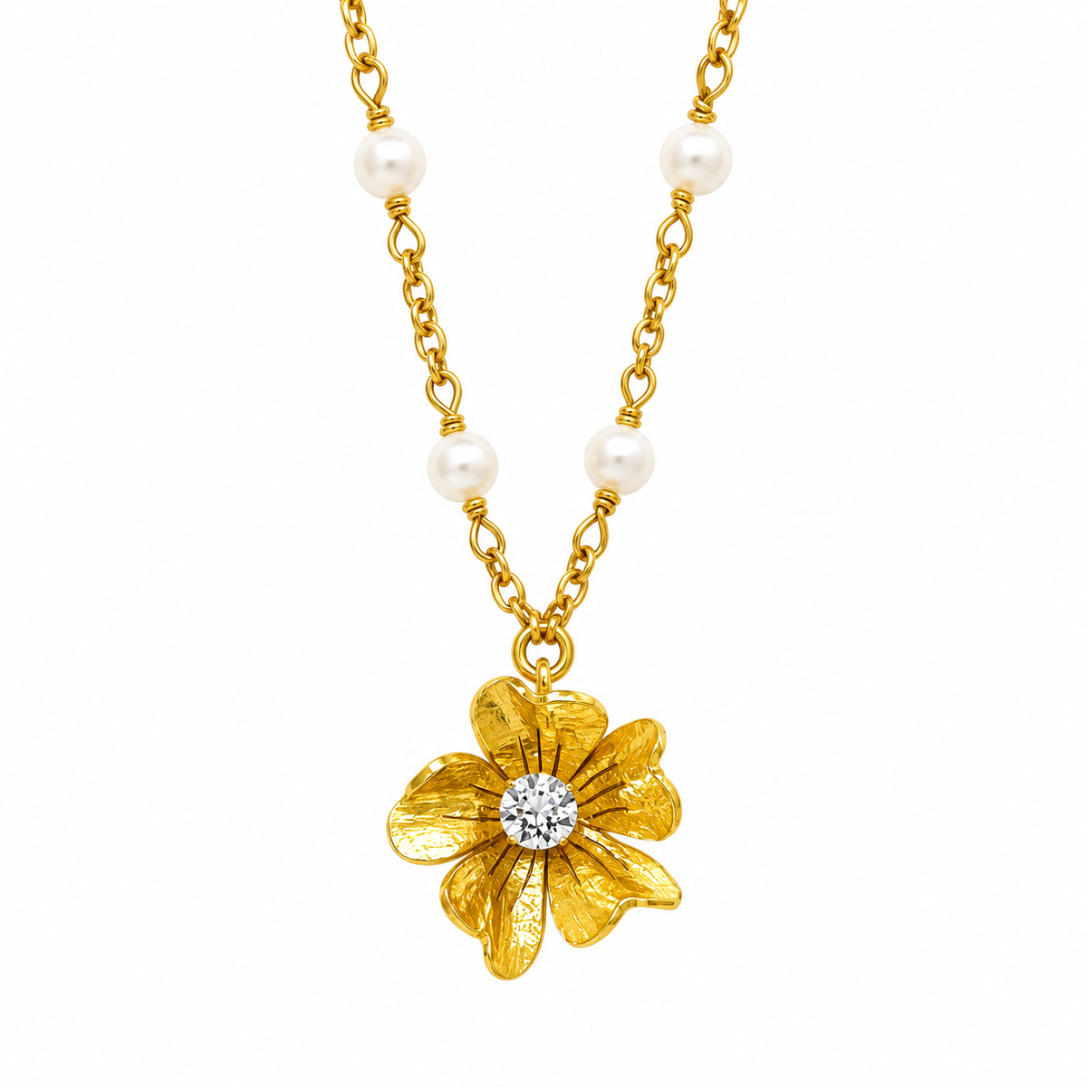 Collana in Argento con Perle e Fiore