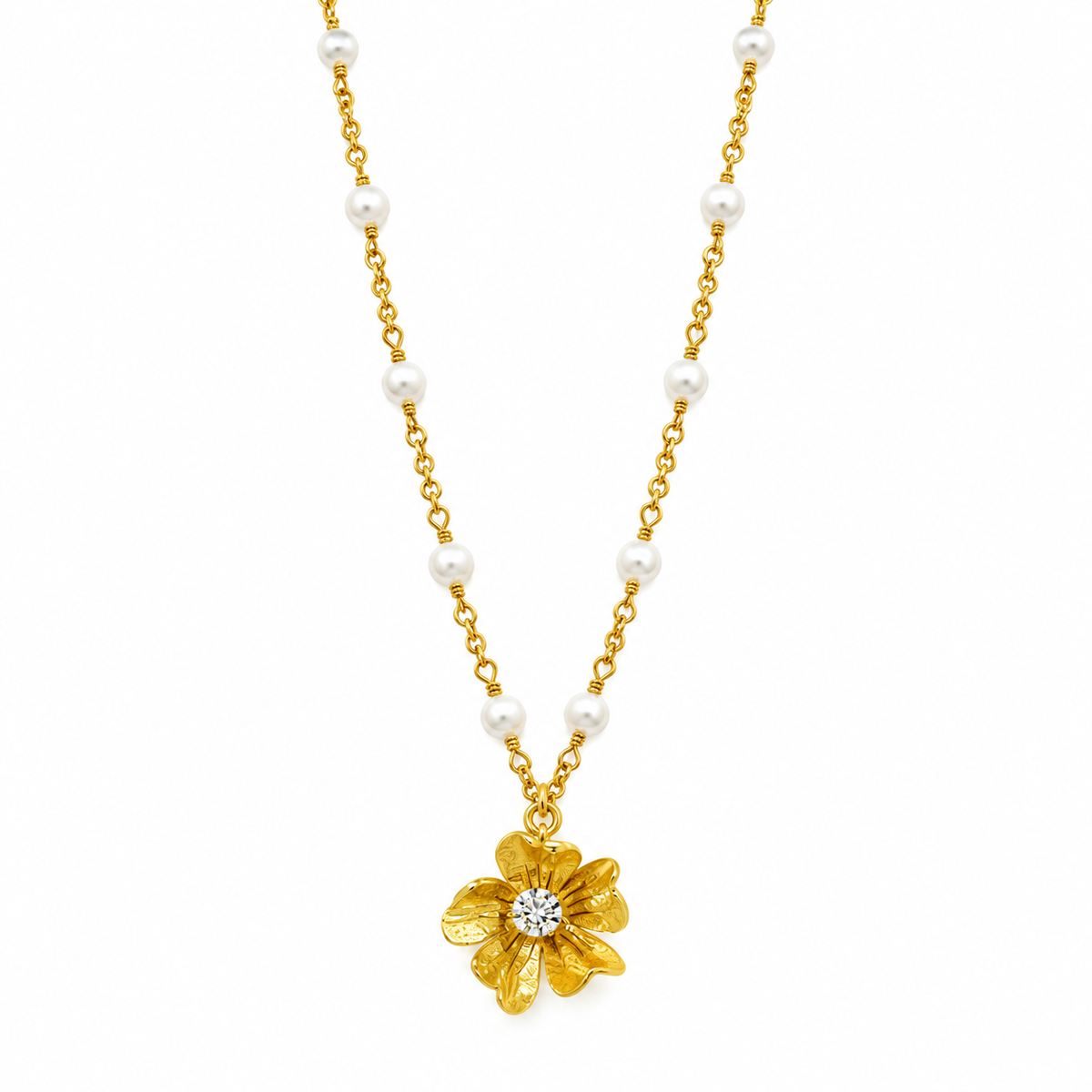 Collana in Argento con Perle e Fiore