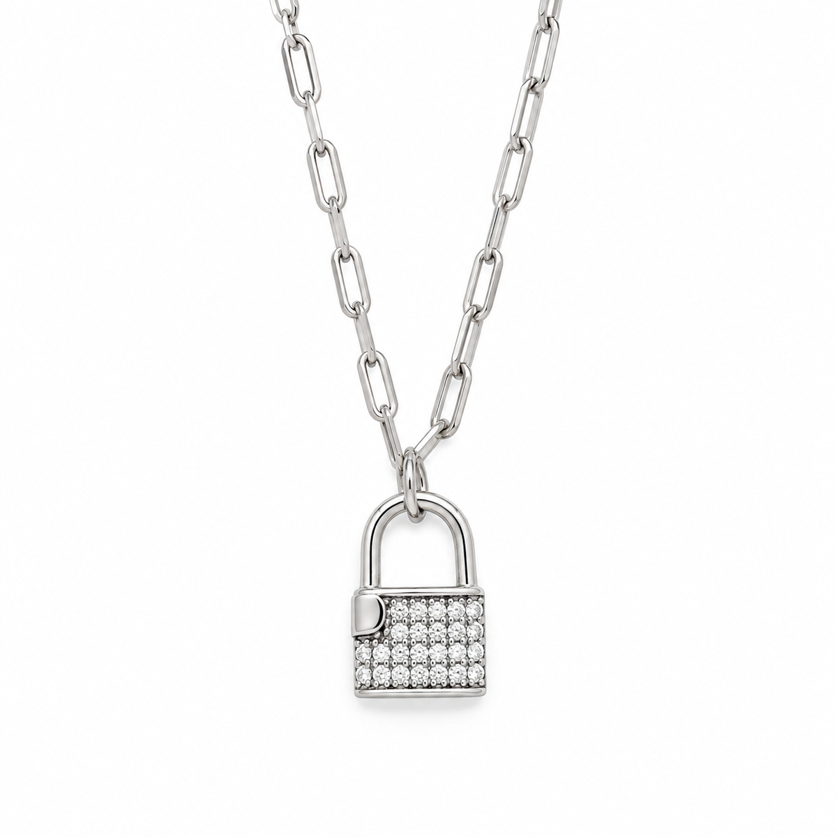 Collana in Argento con Lucchetto e Zirconi