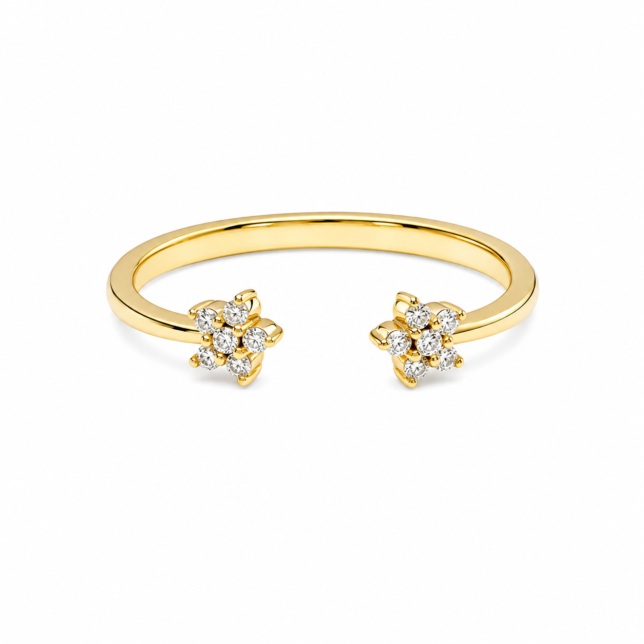Anello Aperto Fiore Pavé con Zirconi Bianchi Placcato Oro