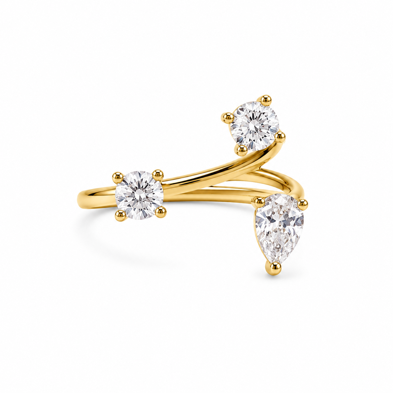 Anello Aperto Trilogy con Zirconi Taglio Brillante Placcato Oro