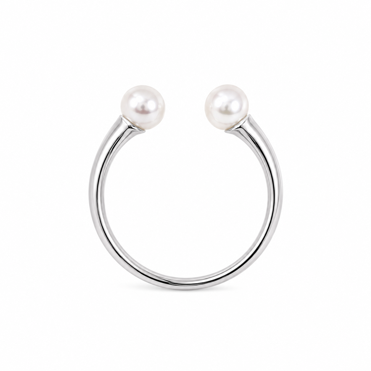 Anello Aperto con Doppia Perla Bianca e Finitura Argento