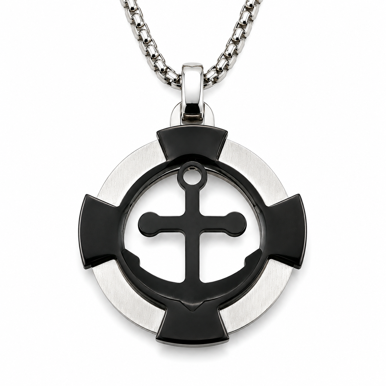 Collana Uomo in Acciaio con Pendente Ancora Nero