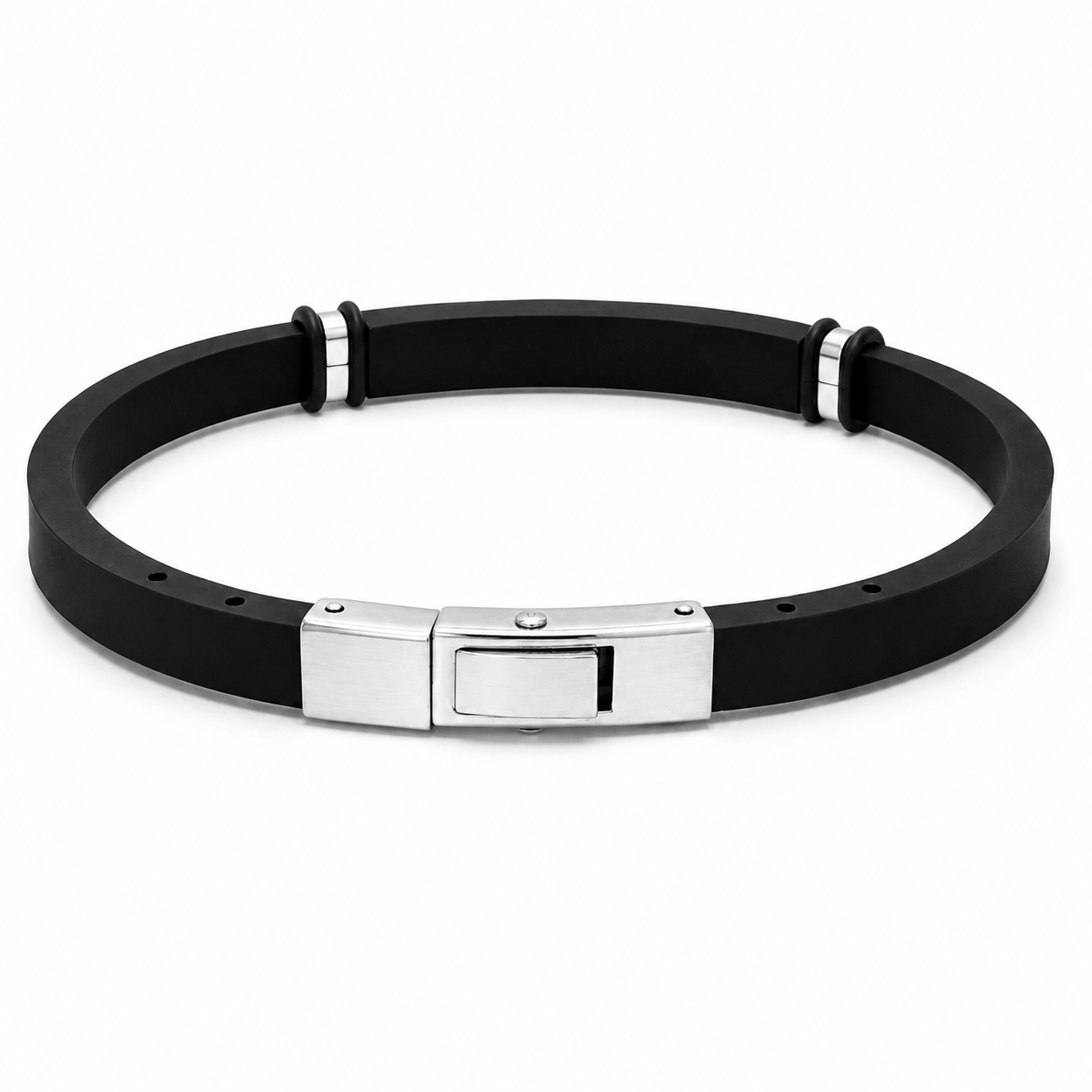 Bracciale Uomo in Acciaio e Caucciù Nero con Croce