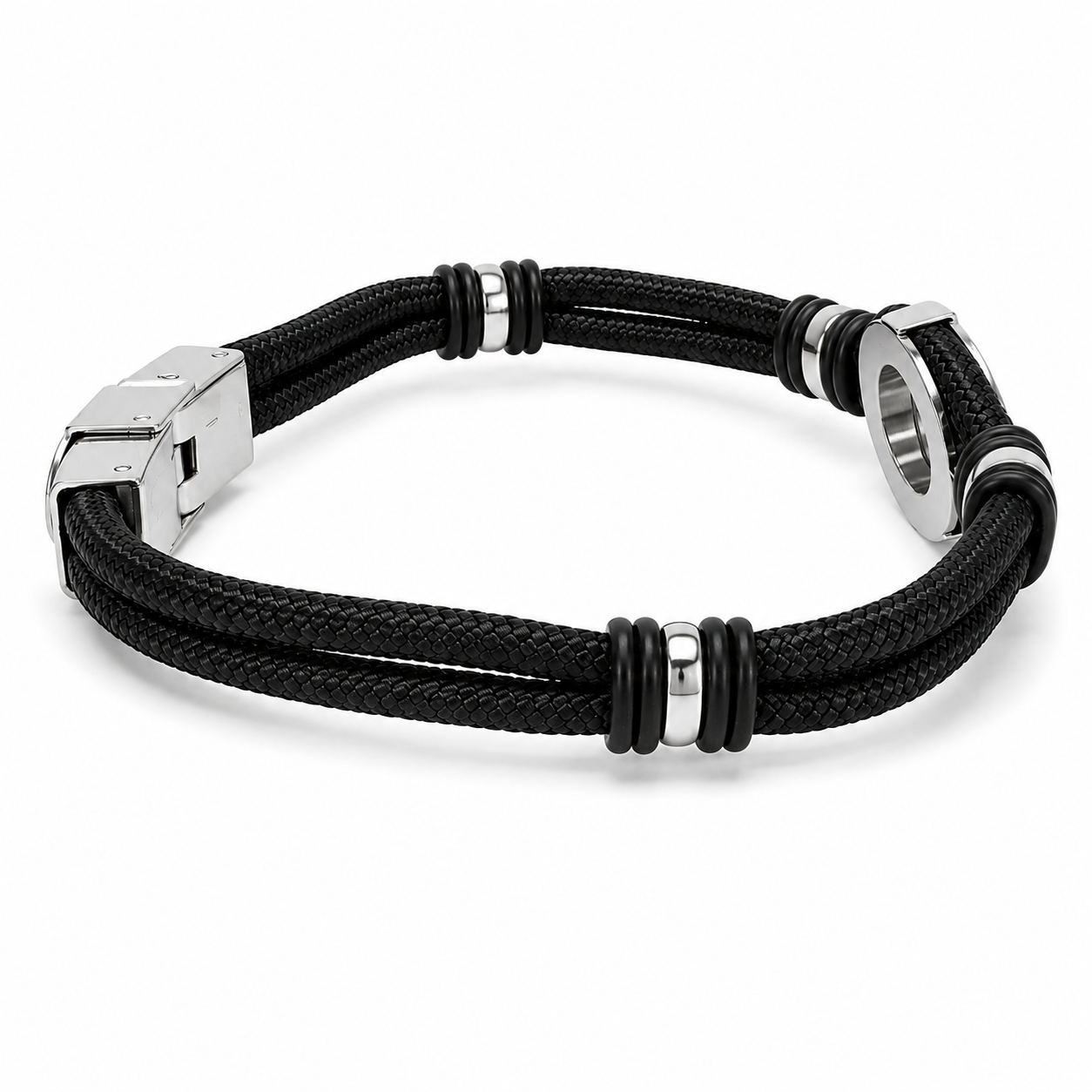 Bracciale Uomo Bussola in Acciaio e Cordino Nero