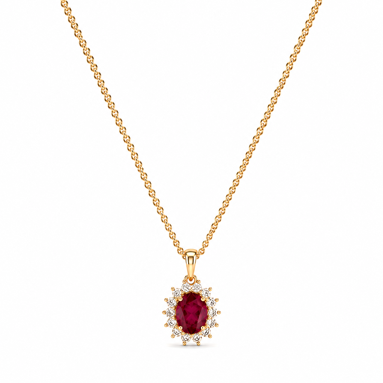Collana in Acciaio Dorato con Cristallo Rosso e Zirconi