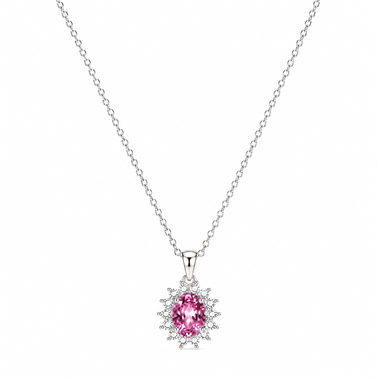 Collana in Acciaio Argento con Cristallo Rosa e Zirconi