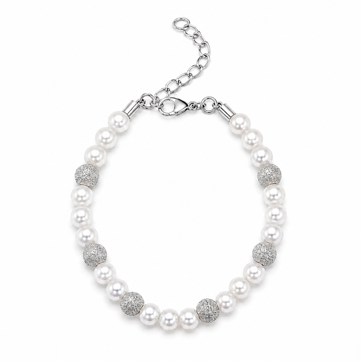 Bracciale Perle e Sfere Diamantate in Argento