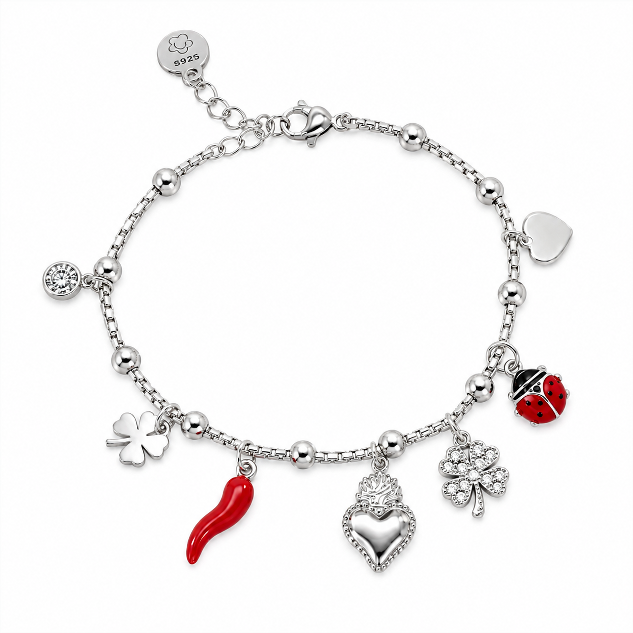 Bracciale Portafortuna con Ciondoli in Acciaio