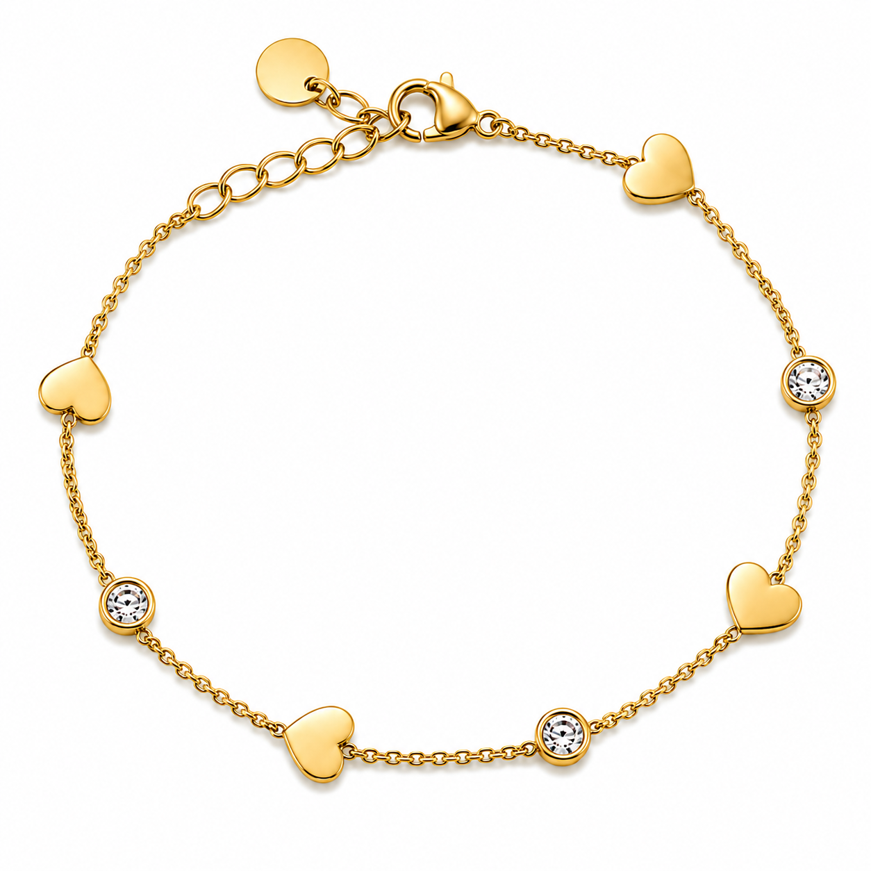 Bracciale Cuori e Zirconi in Acciaio Dorato