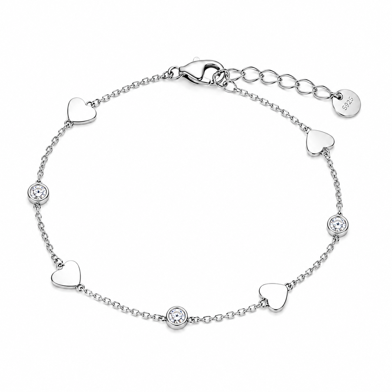 Bracciale Cuori e Zirconi in Acciaio