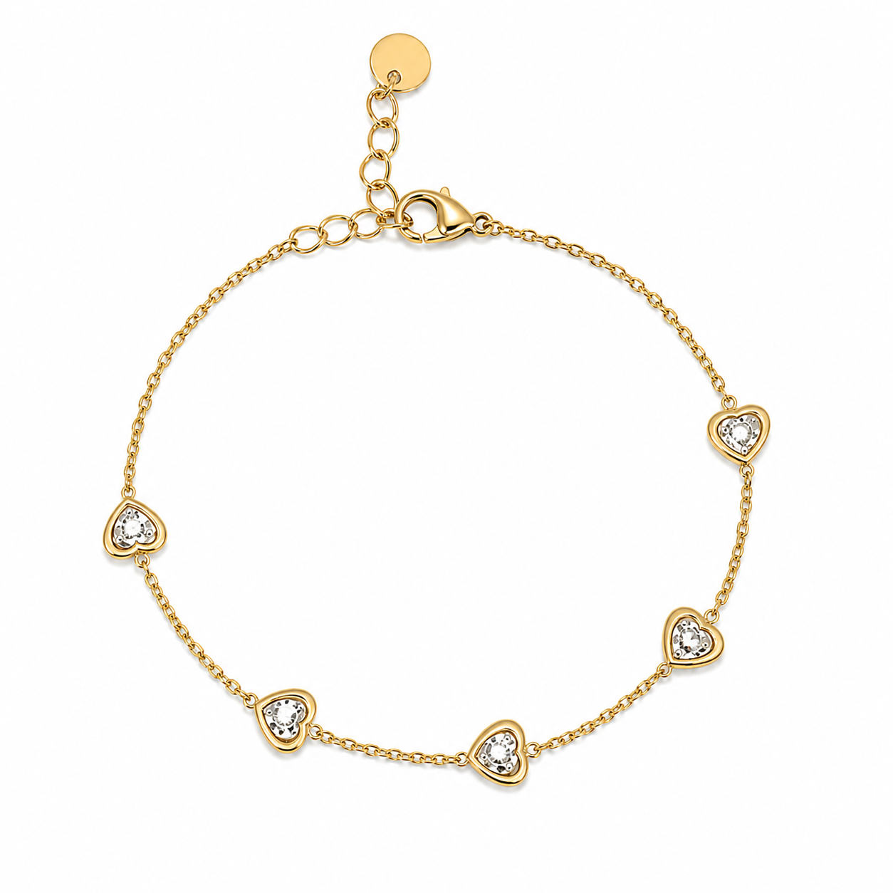 Bracciale Cuori con Zirconi in Acciaio Dorato