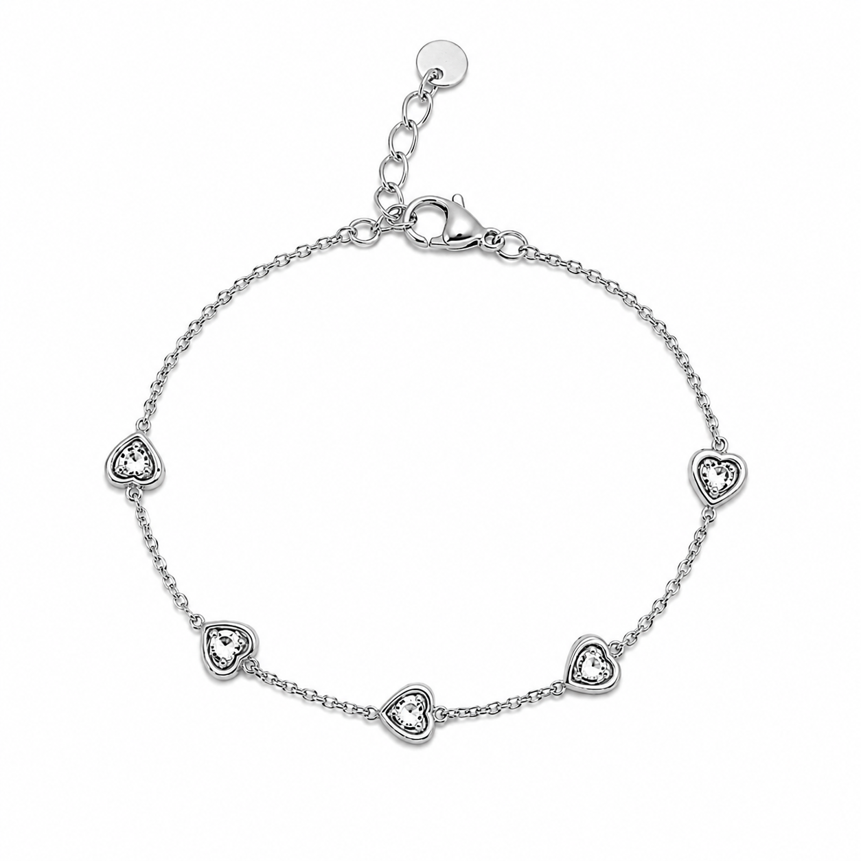 Bracciale Cuori con Zirconi in Acciaio color Argento