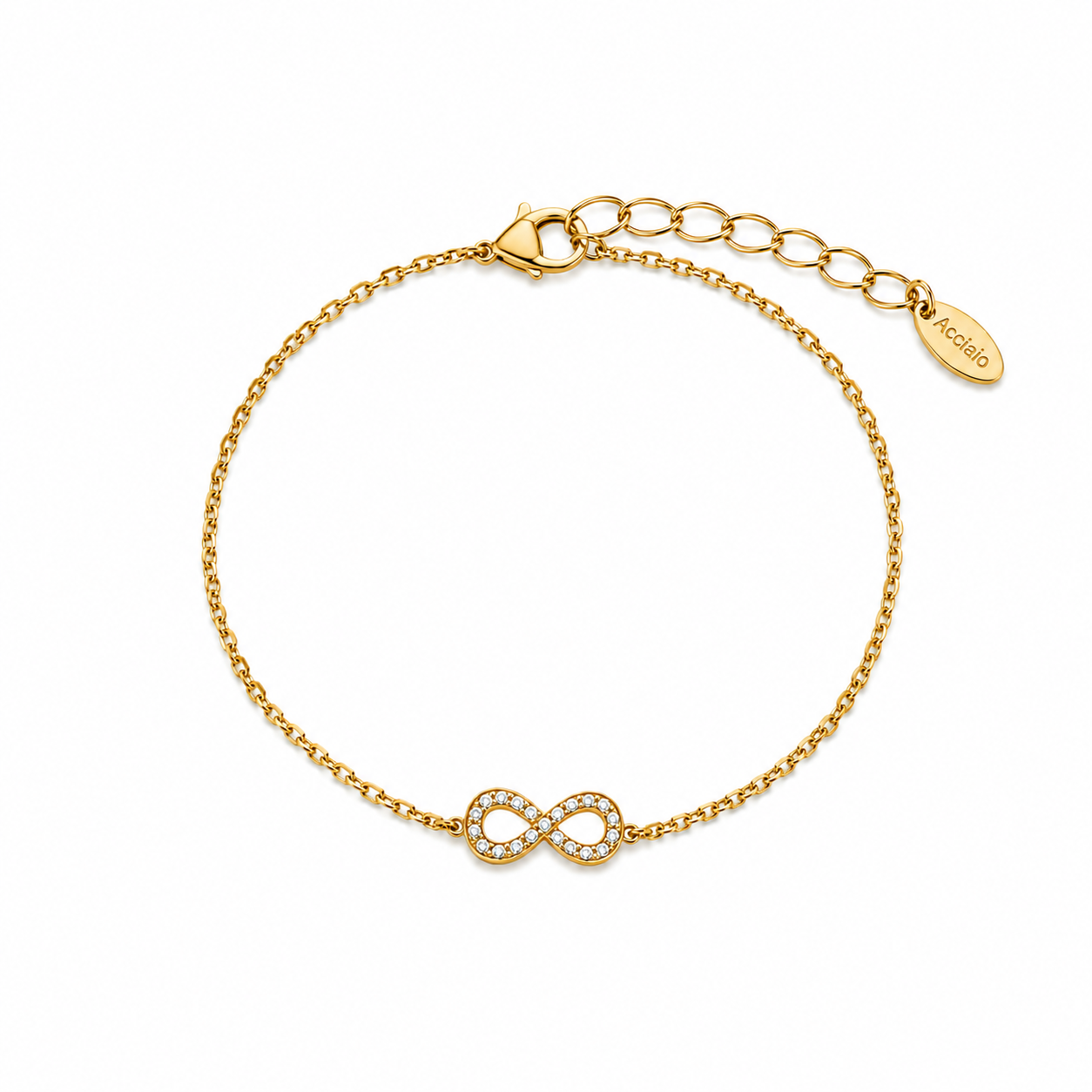 Bracciale Infinito con Zirconi in Acciaio Dorato