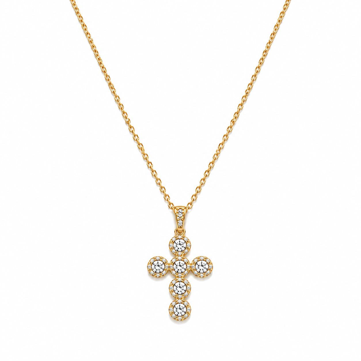 Collana Croce con Zirconi in Acciaio Dorato