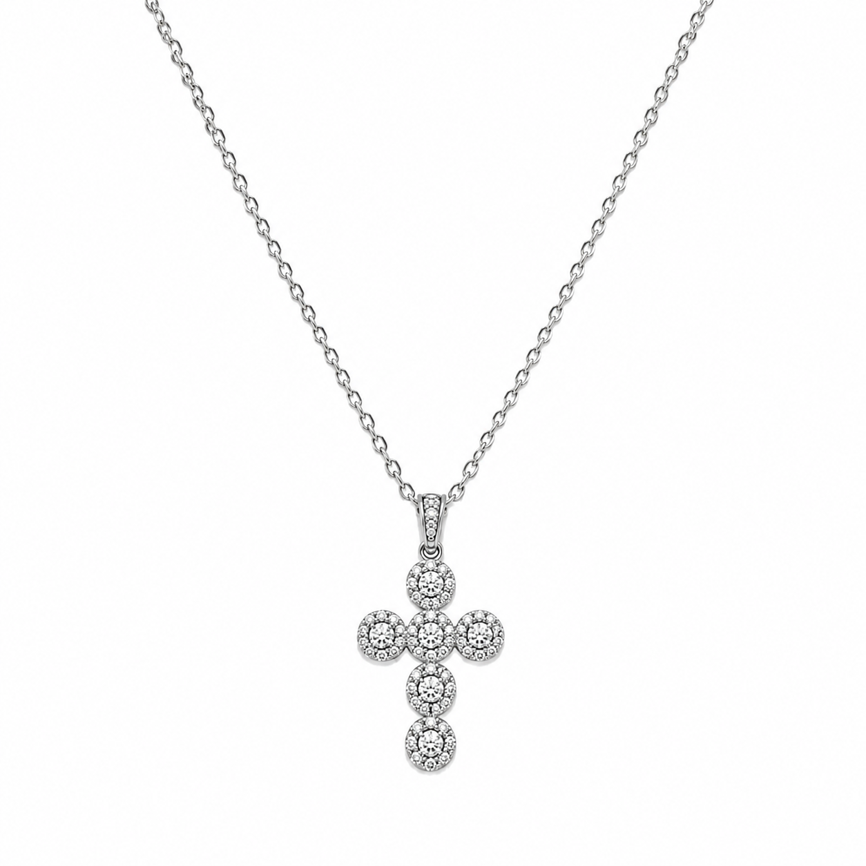 Collana Croce con Zirconi in Acciaio Argento
