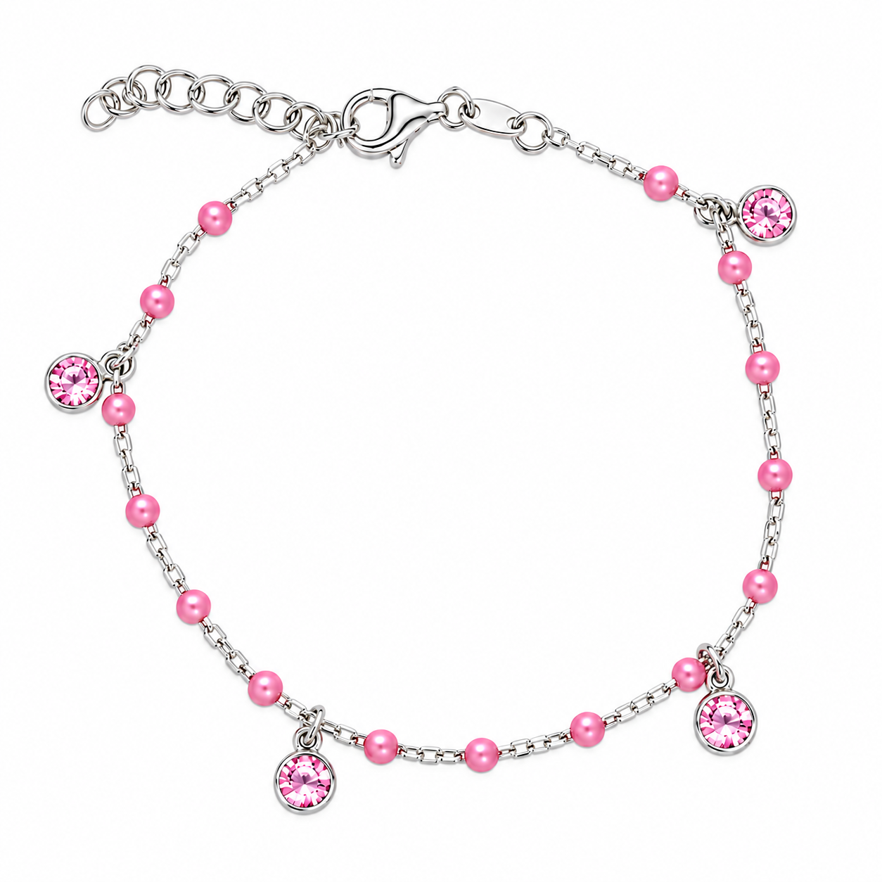 Bracciale in Argento con Perle Rosa e Zirconi