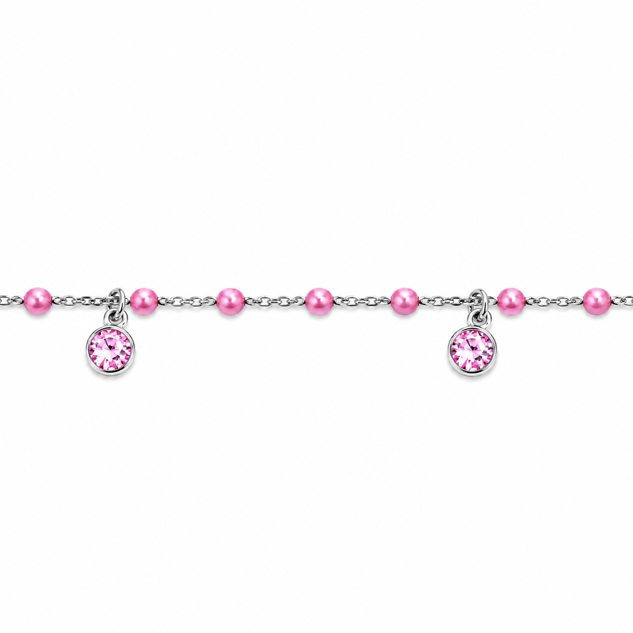 Bracciale in Argento con Perle Rosa e Zirconi
