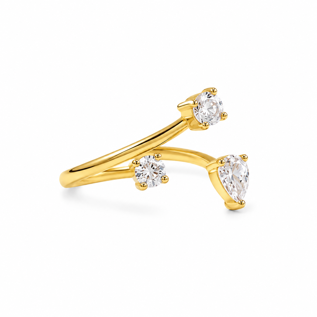 Anello Aperto Trilogy con Zirconi Taglio Brillante Placcato Oro