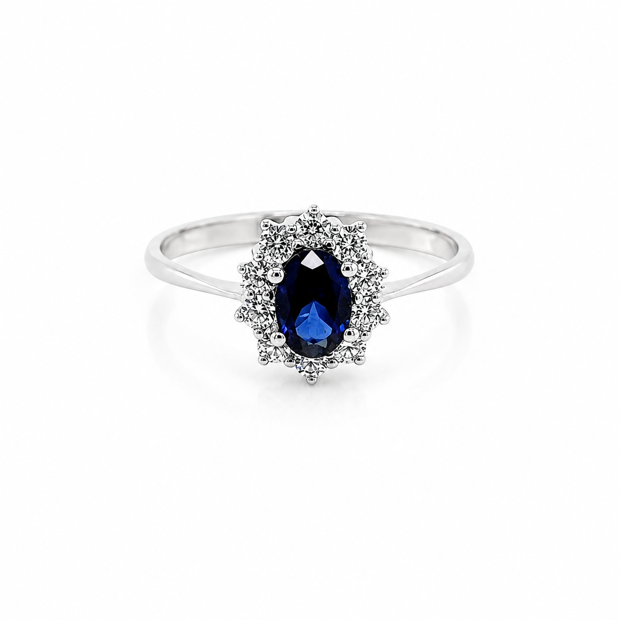 Anello Solitario Oro Bianco 9Kt con Zirconi Blu e Bianchi