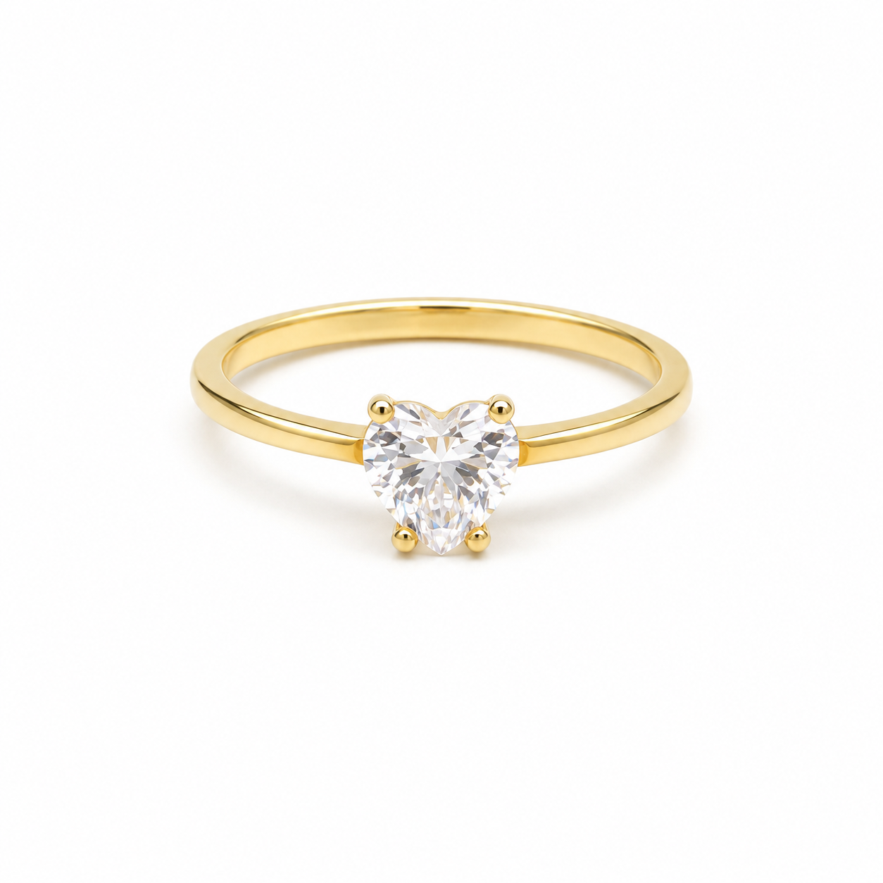 Anello Solitario Cuore in Oro Giallo 9KT con Zircone