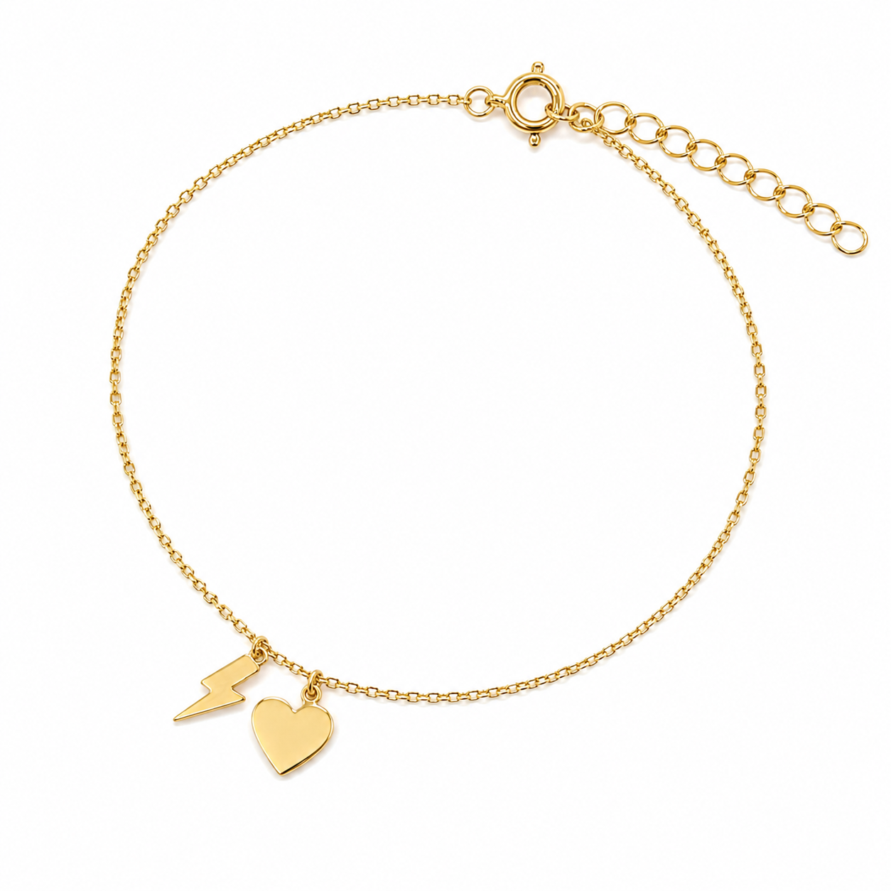 Bracciale in Oro Giallo con Cuore e Fulmine Pendenti