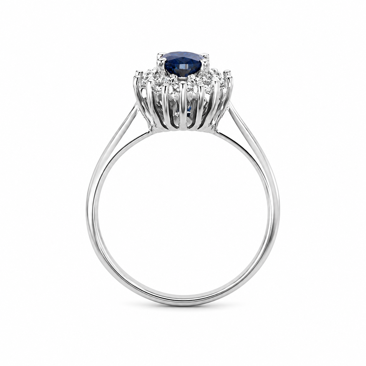 Anello Solitario Oro Bianco 9Kt con Zirconi Blu e Bianchi