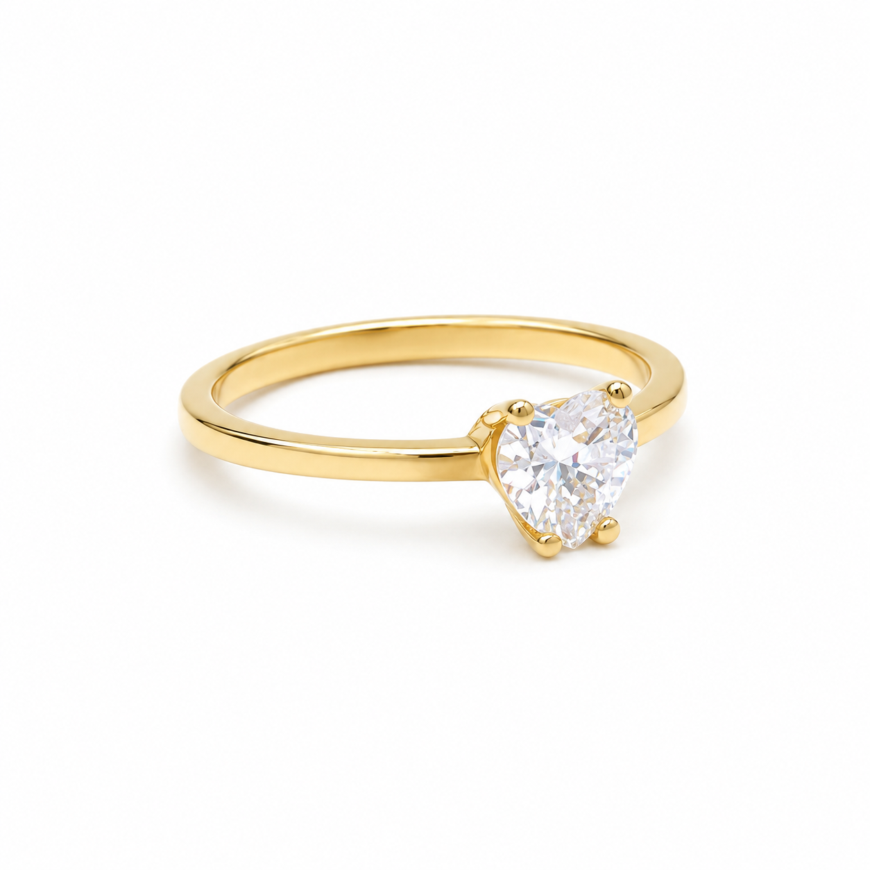 Anello Solitario Cuore in Oro Giallo 9KT con Zircone