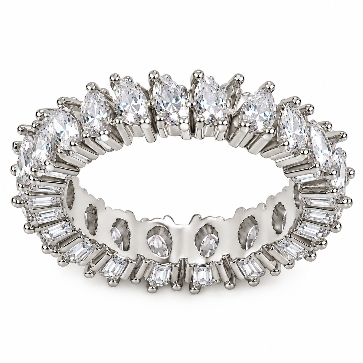 Anello Eternity Argentato in Acciaio con Zirconi Bianchi