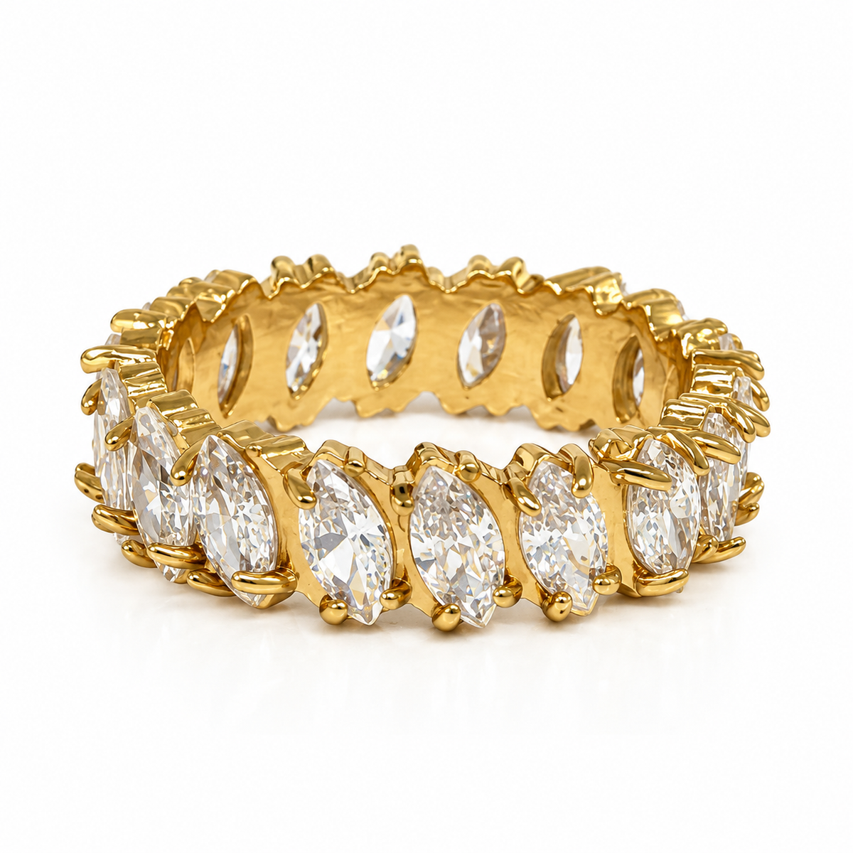 Anello Eternity Dorato in Acciaio con Zirconi Bianchi