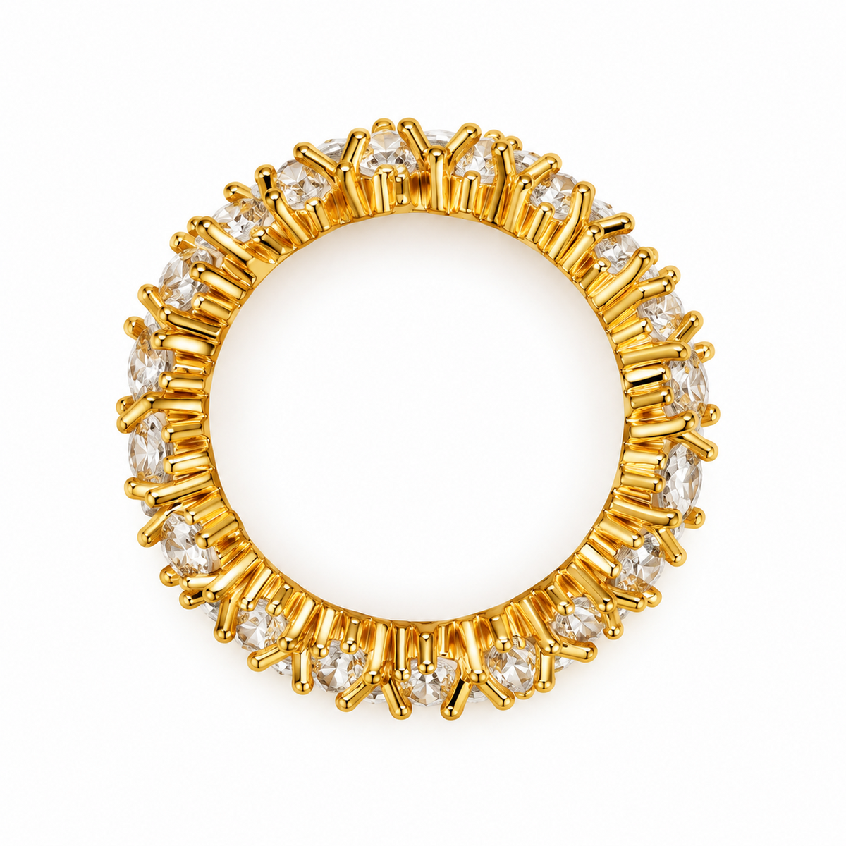 Anello Eternity Dorato in Acciaio con Zirconi Bianchi