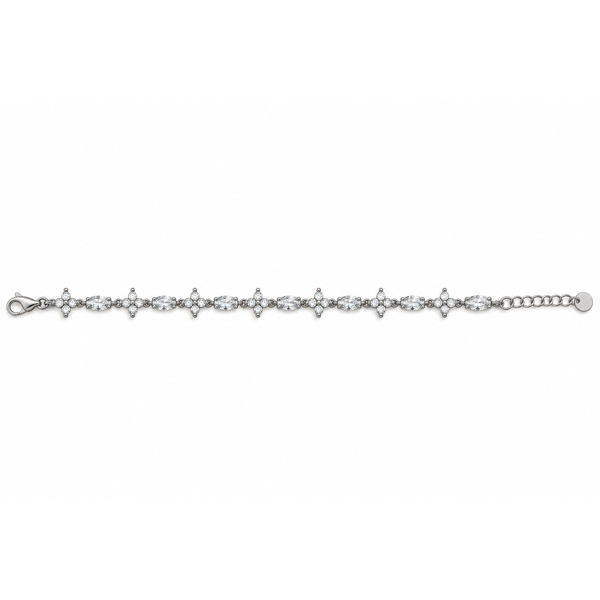 Bracciale in Acciaio Argentato con Zirconi Bianchi e Fiori