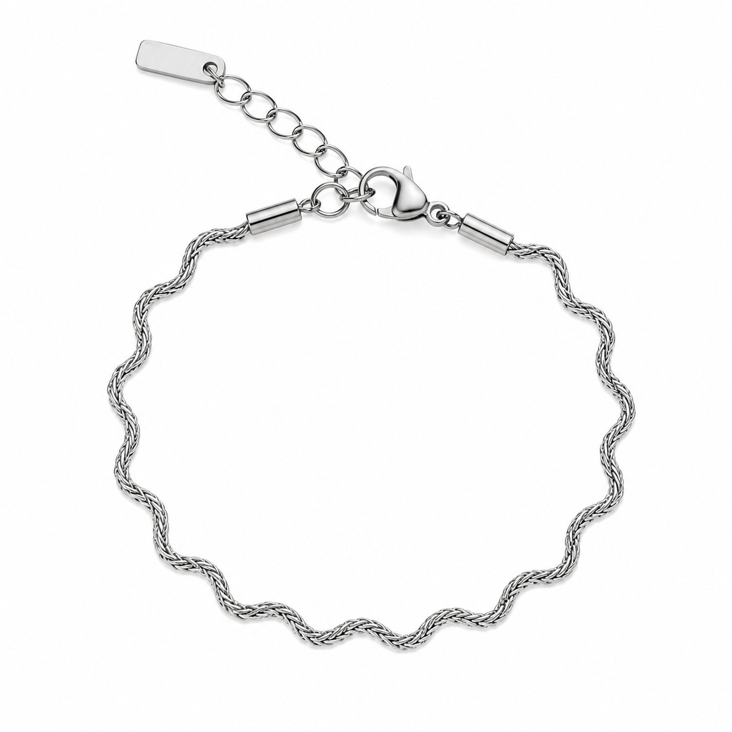 Bracciale in Acciaio Argentato con Catena Intrecciata