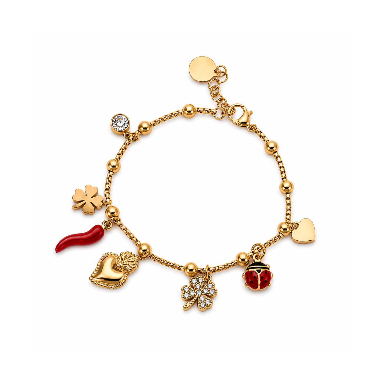 Bracciale Portafortuna con Ciondoli in Acciaio Dorato