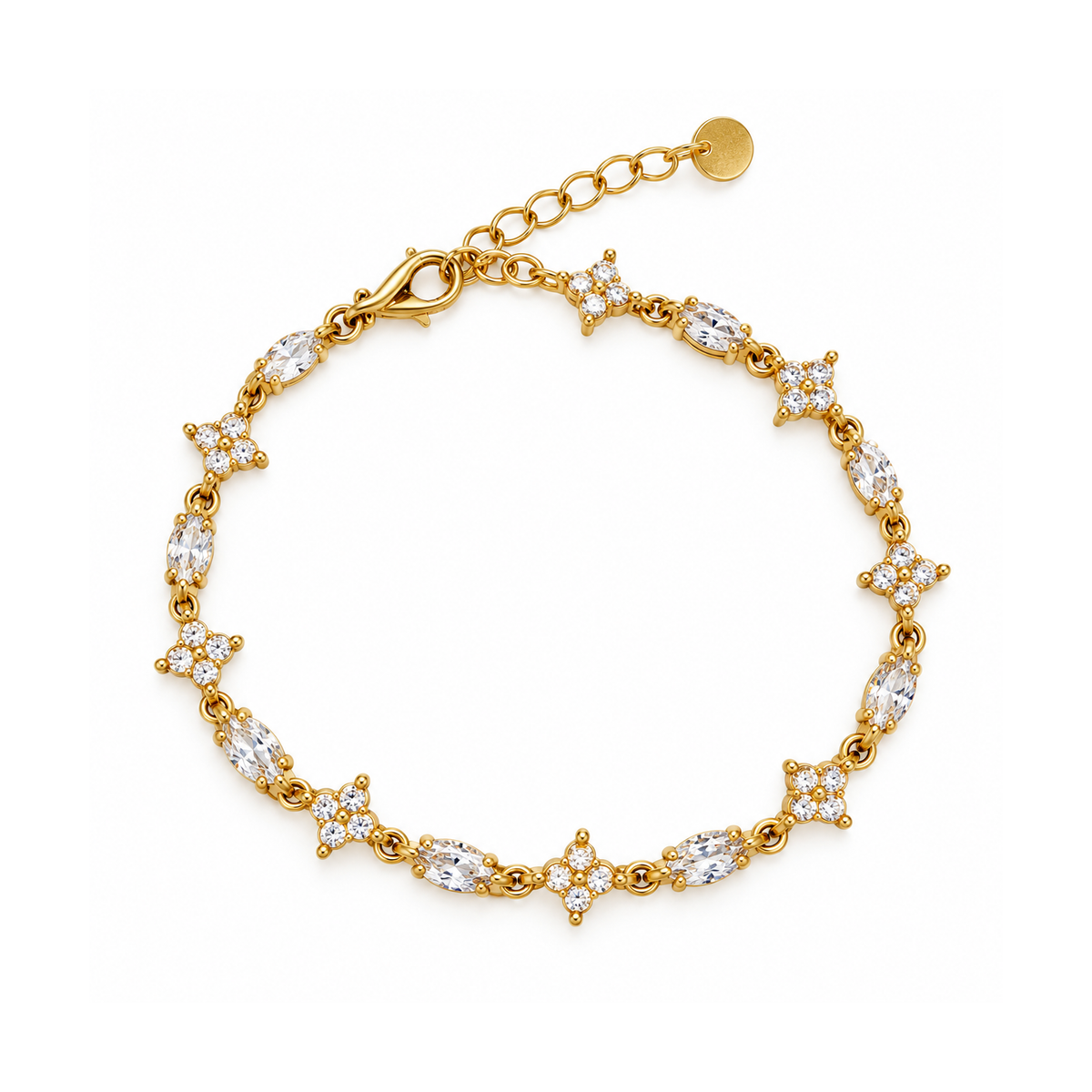 Bracciale in Acciaio Dorato con Zirconi Bianchi e Fiori