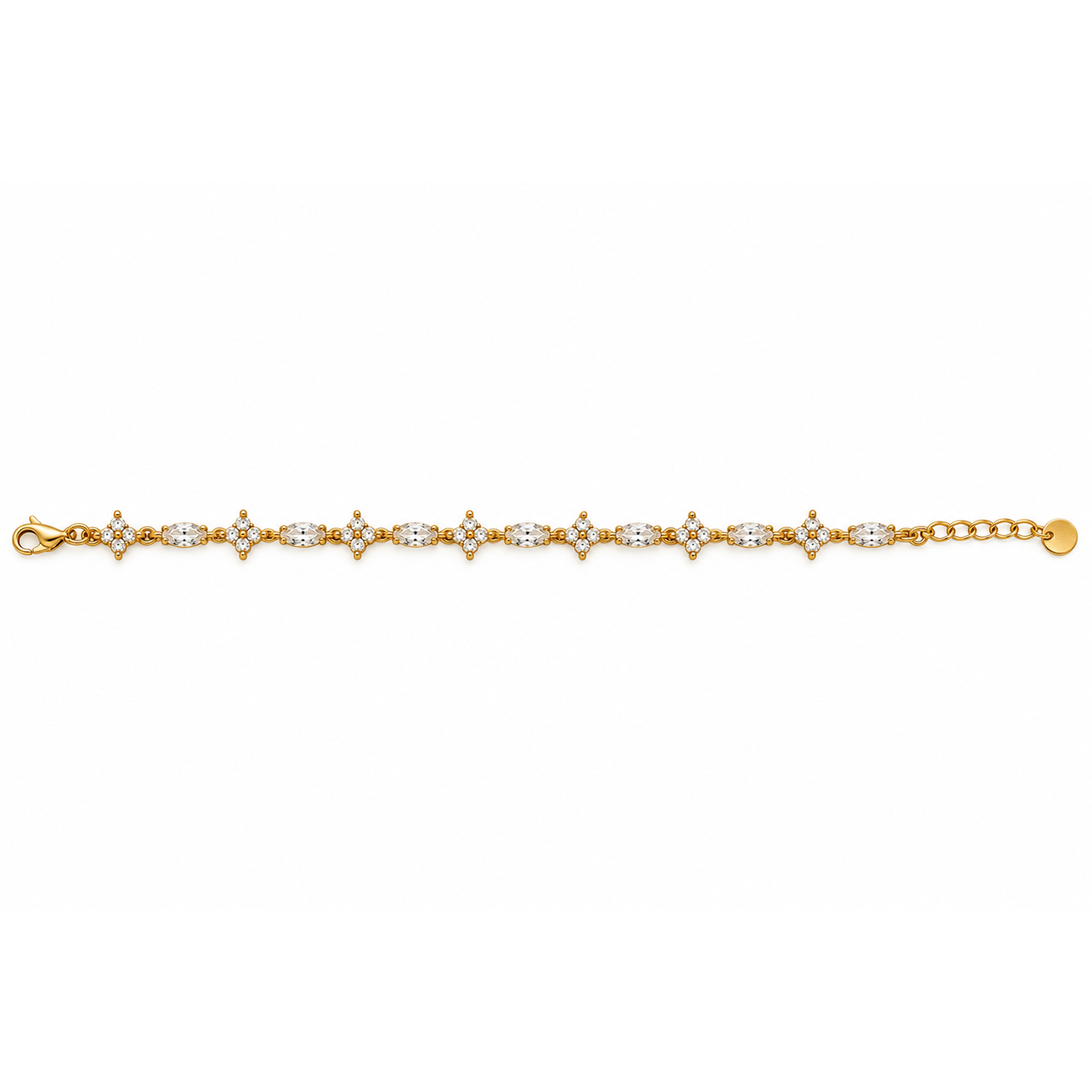 Bracciale in Acciaio Dorato con Zirconi Bianchi e Fiori