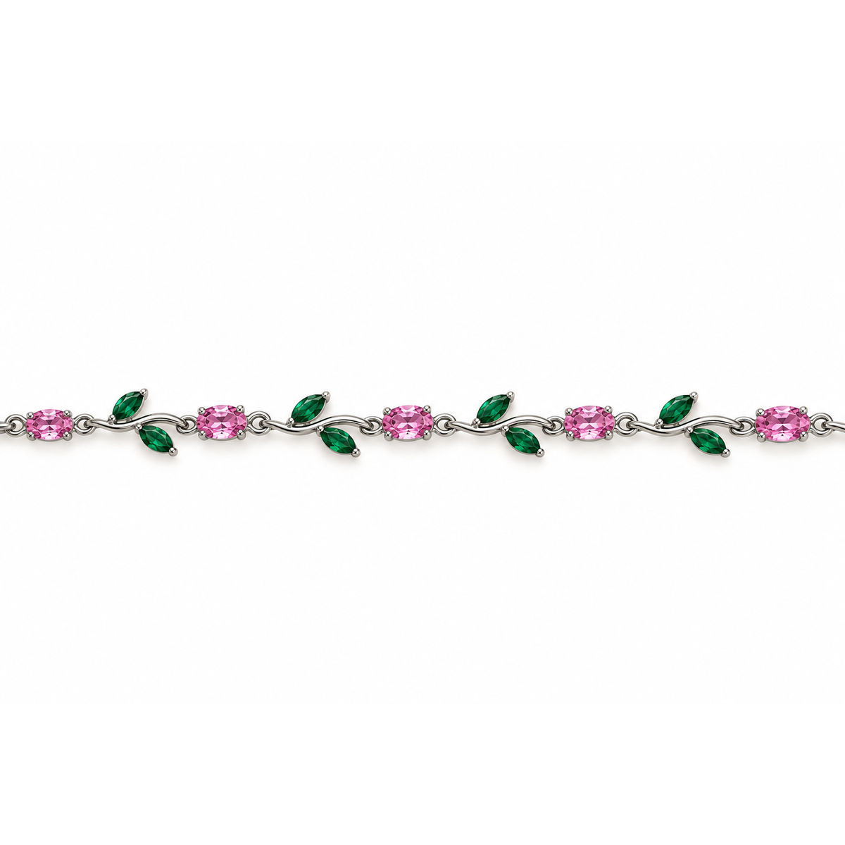 Bracciale Silver Bloom con Cristalli Rosa e Verdi