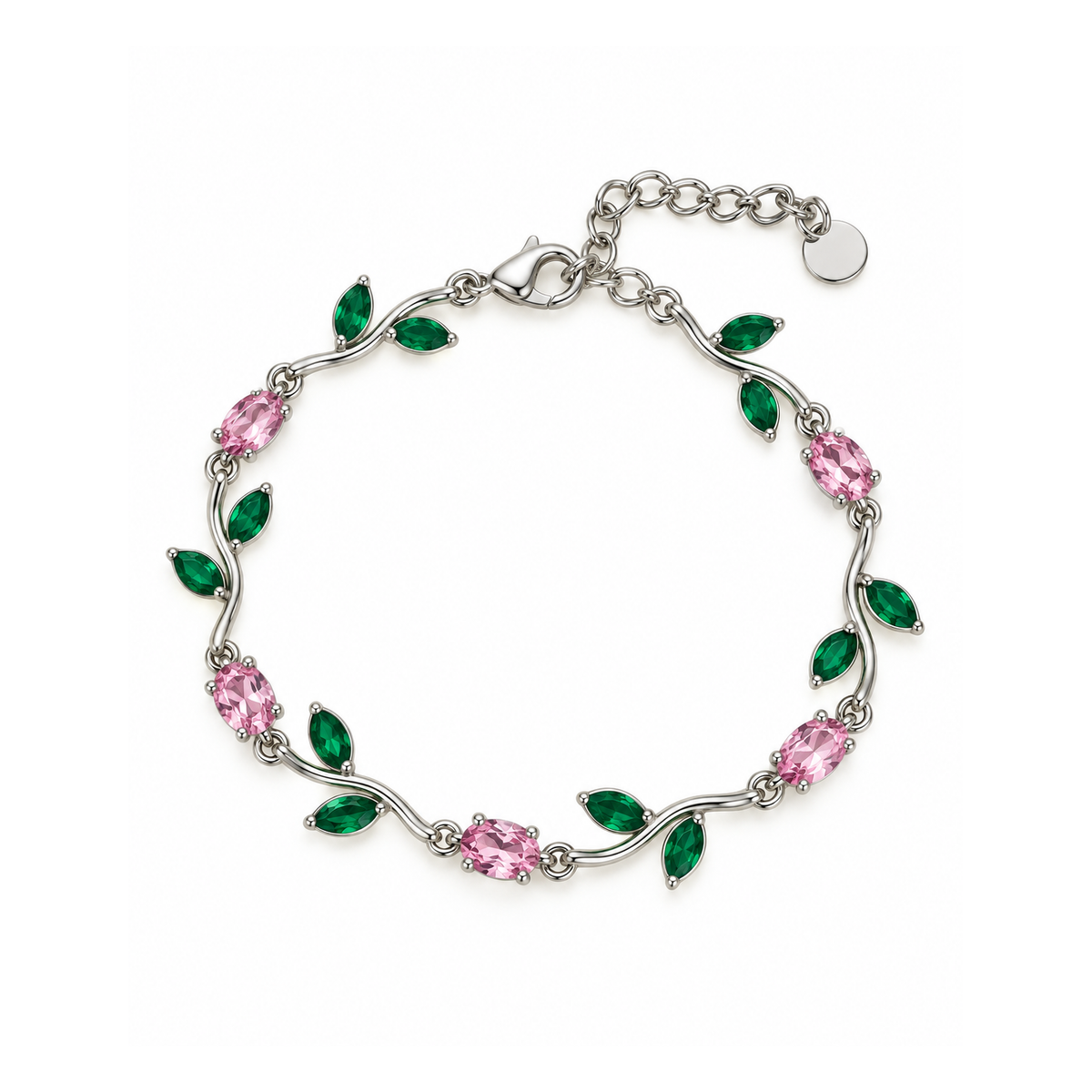 Bracciale Silver Bloom con Cristalli Rosa e Verdi