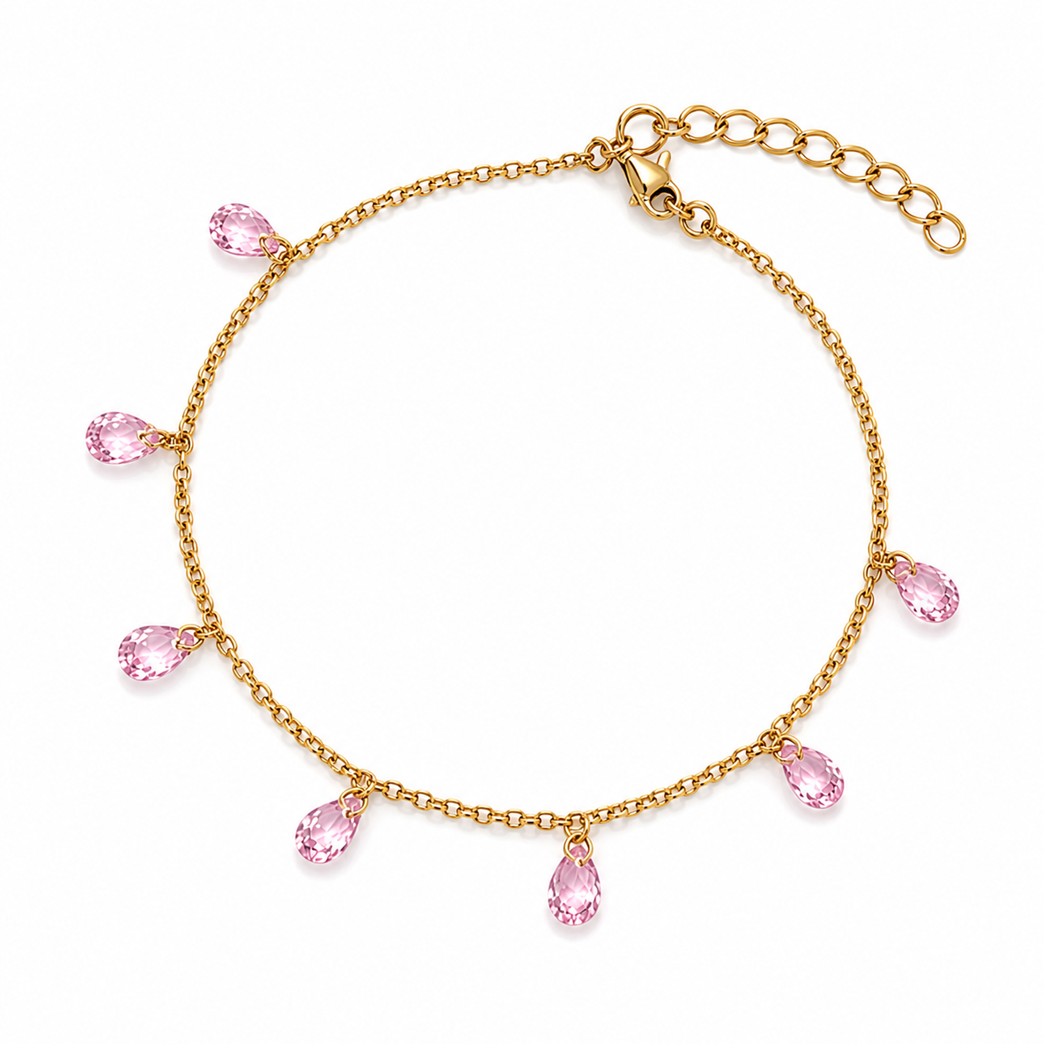 Bracciale con Gocce Rosa in Acciaio Dorato