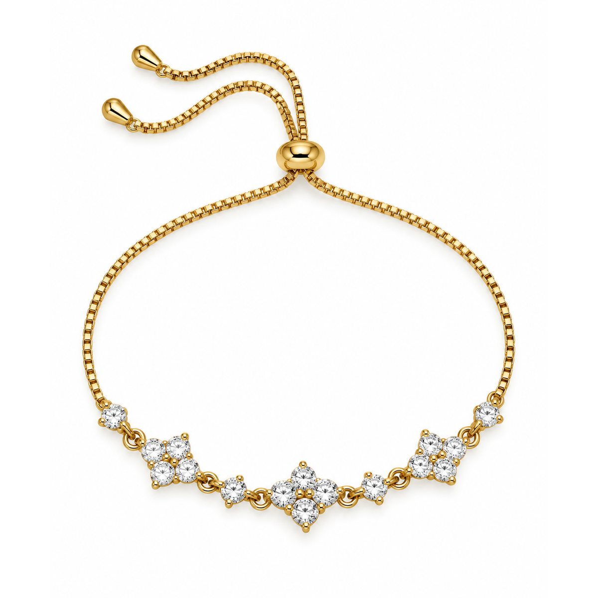 Bracciale in Acciaio Dorato con Zirconi Bianchi a Fiore
