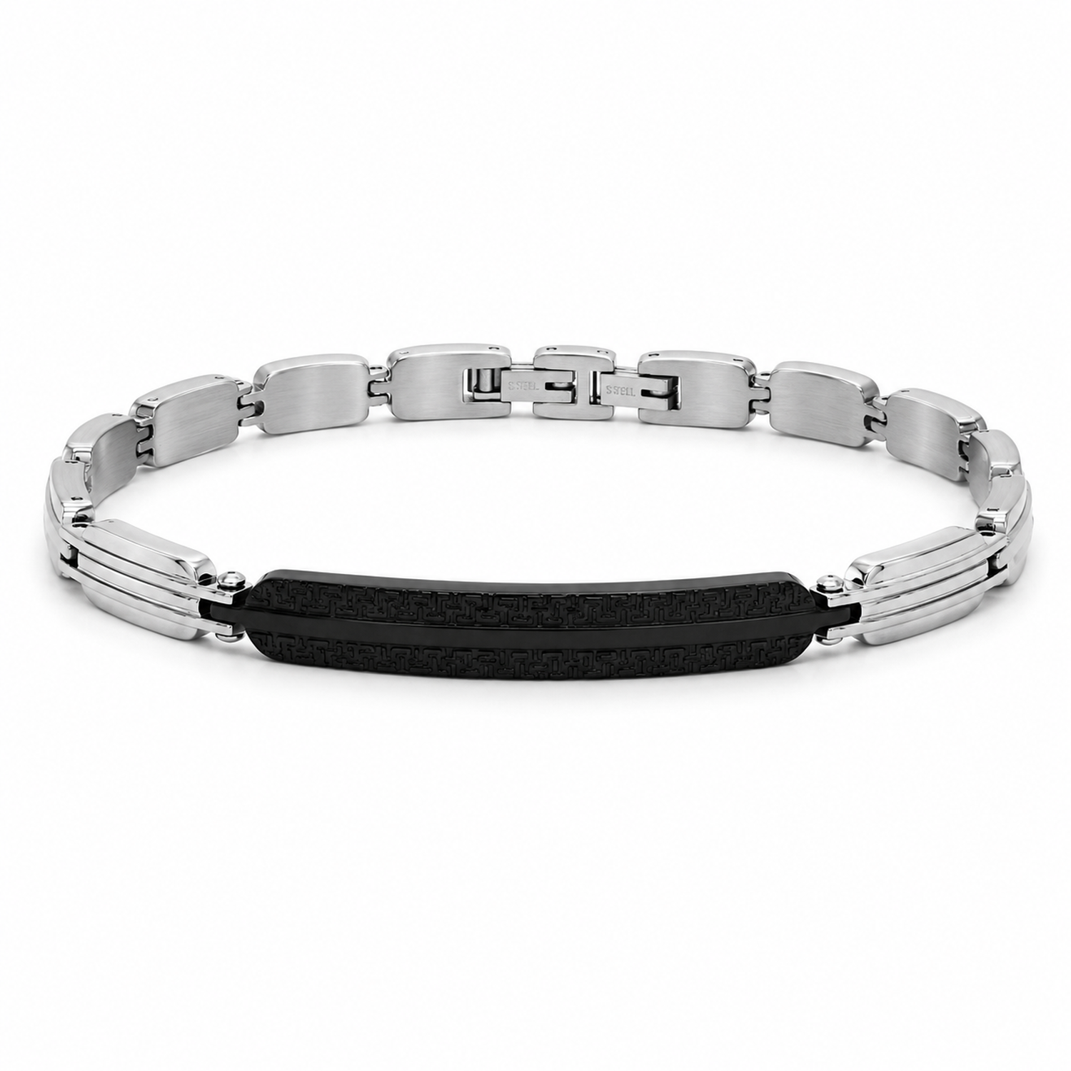 Bracciale Uomo in Acciaio Bicolore Nero e Argentato