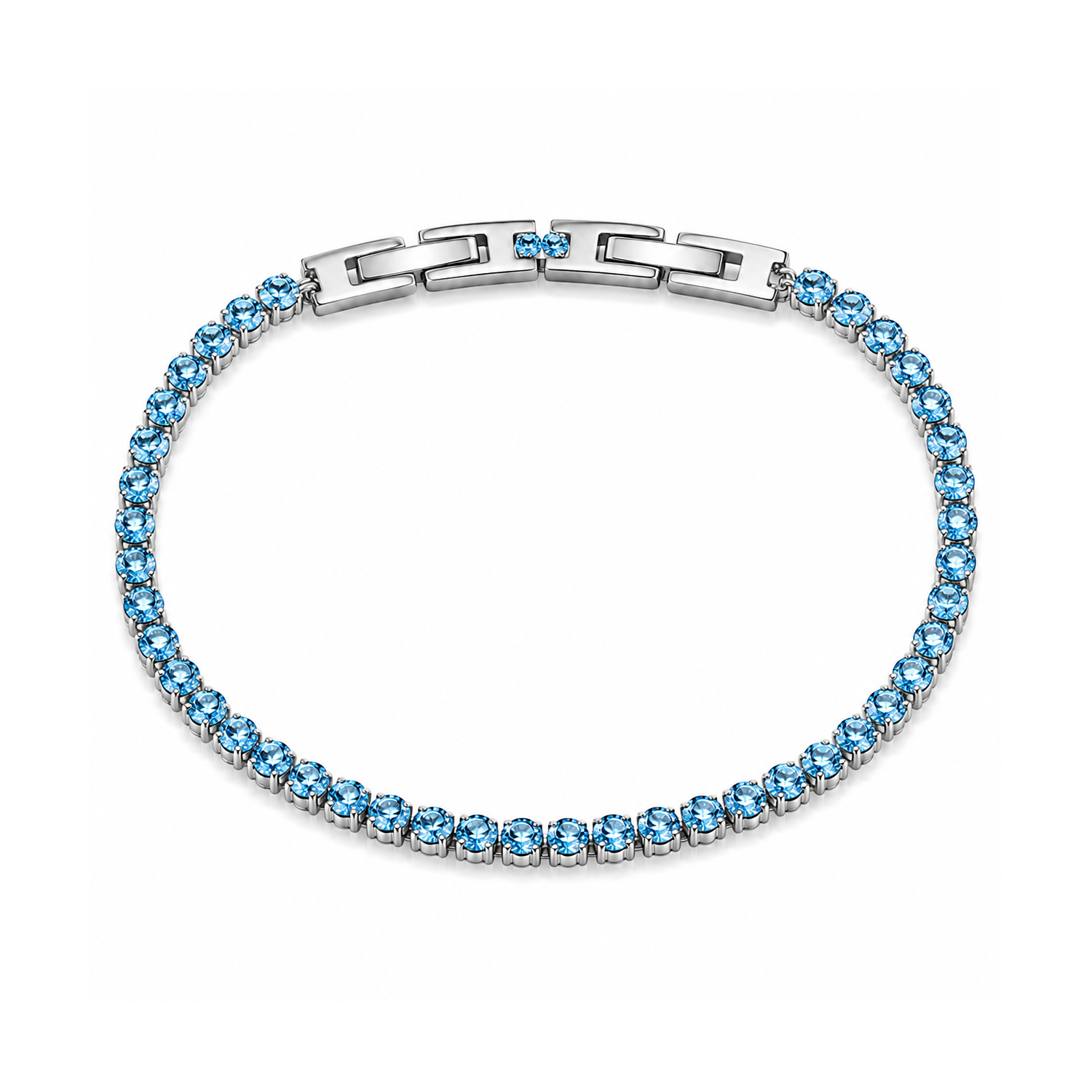 Bracciale Tennis in Acciaio Argentato con Zirconi Azzurri