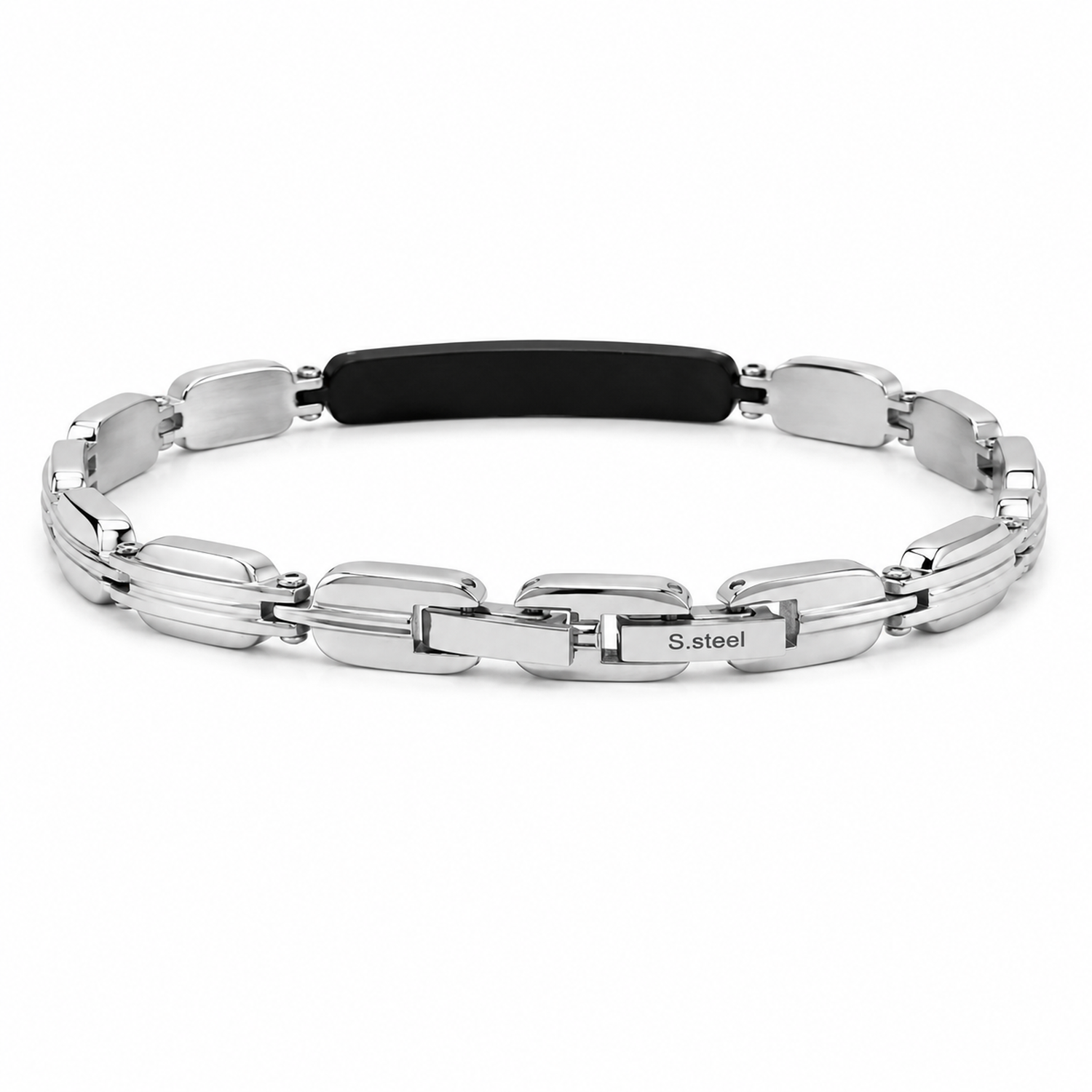 Bracciale Uomo in Acciaio Bicolore Nero e Argentato