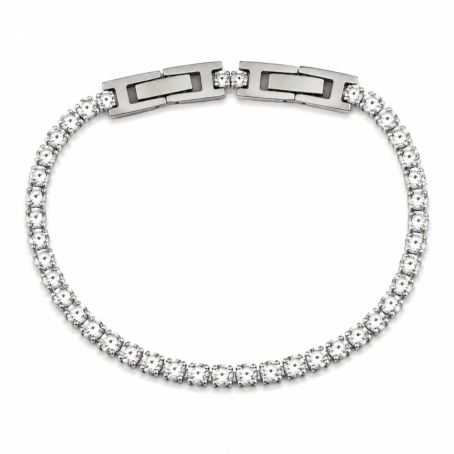 Bracciale Tennis in Acciaio Argentato con Cristalli Bianchi