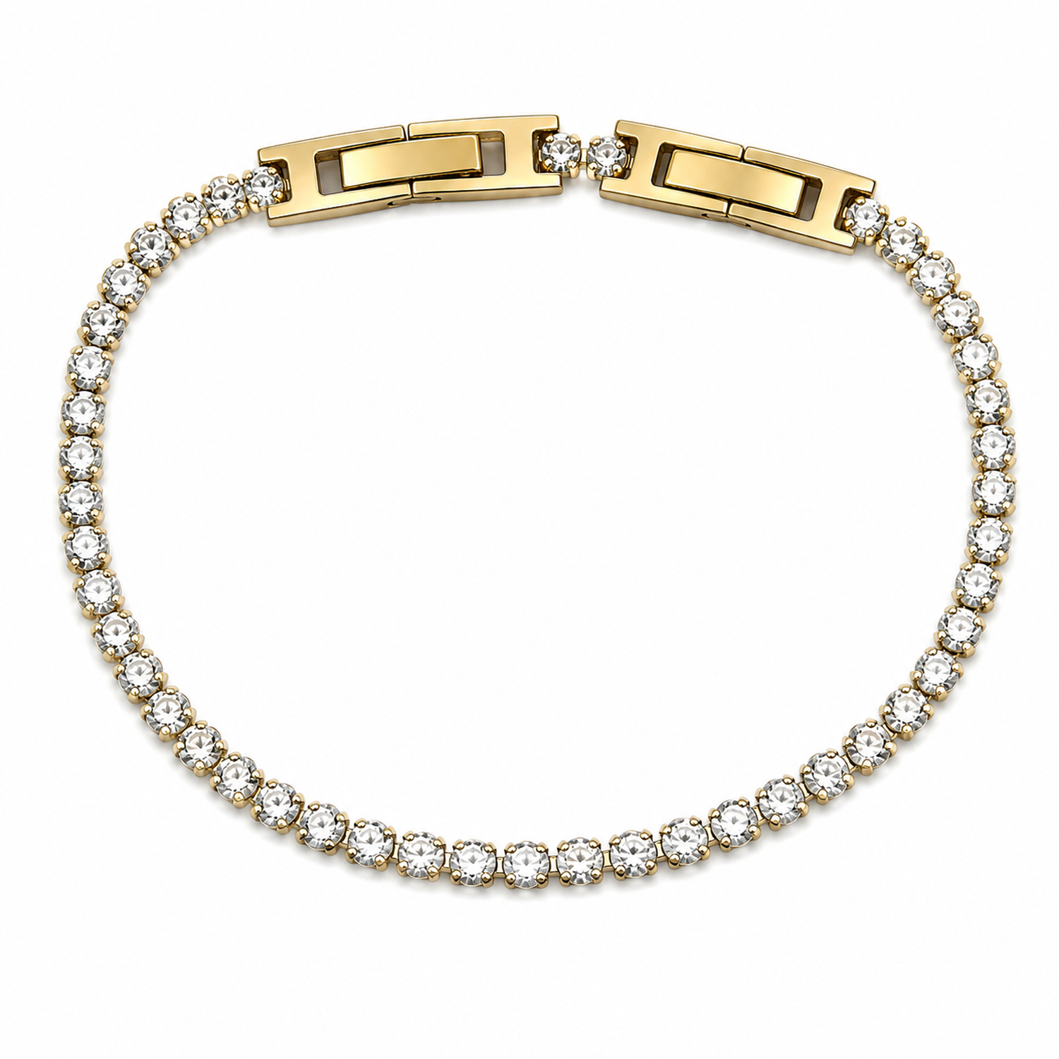 Bracciale Tennis Dorato con Cristalli Bianchi