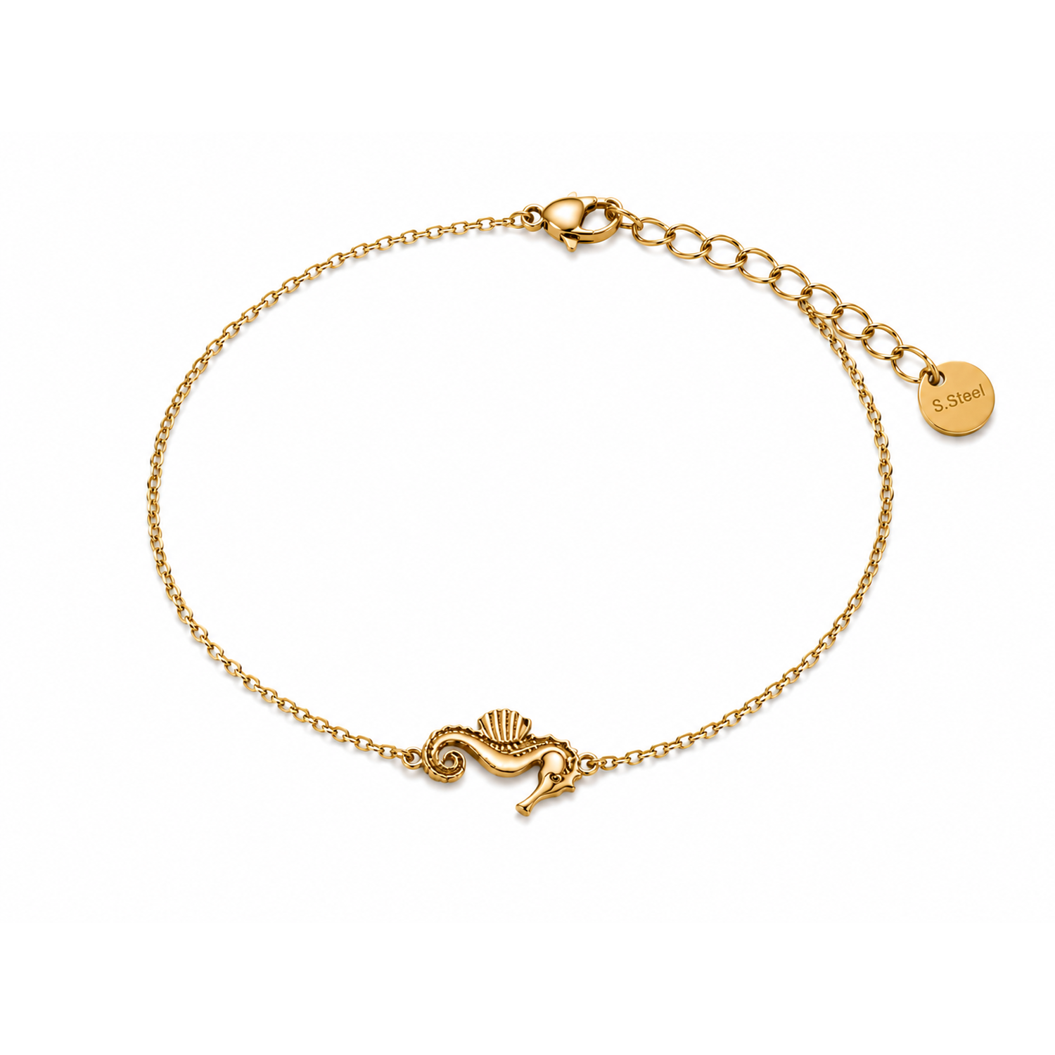 Bracciale in Acciaio Dorato con Cavalluccio Marino