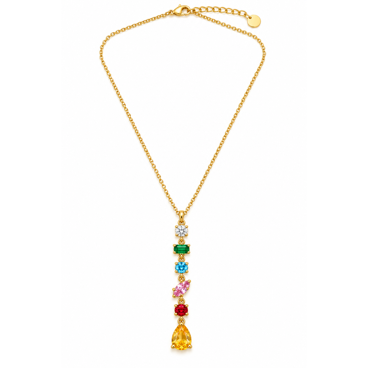 Collana in Acciaio Dorato con Cristalli Multicolor