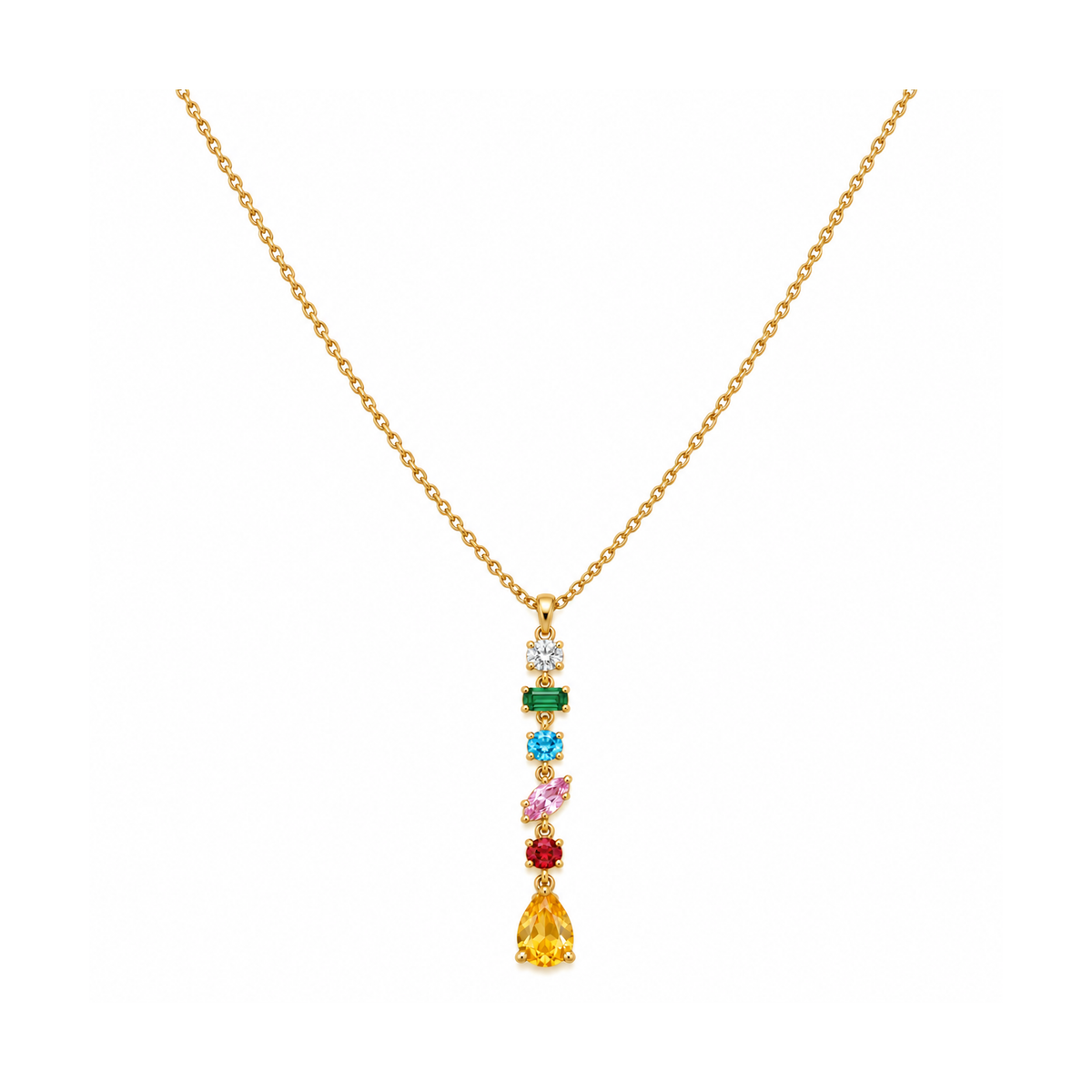 Collana in Acciaio Dorato con Cristalli Multicolor