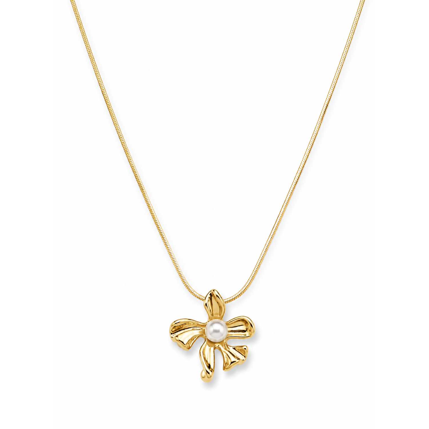 Collana Fiore Dorato con Perla